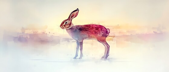 Canvas Print - Watercolor painting of a hare at sunset.