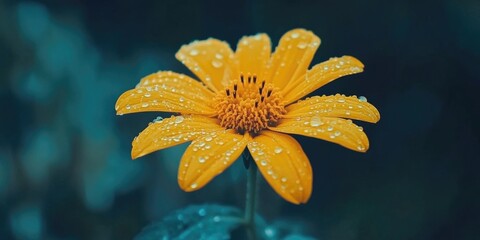 Wall Mural - Yellow flower with water droplets