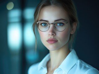 Wall Mural - Woman with glasses and white shirt