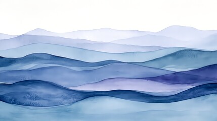 Wall Mural - Serene Watercolor Landscape with Indigo and Lavender Tones