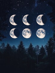 Wall Mural - moon phases night sky