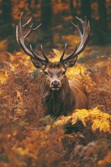 Wall Mural - Deer with large antlers in forest