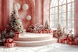 © dmitry - Creative space setup with Merry Christmas decor on an abstract product display featuring a pedestal podium