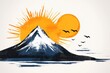 © Sanchai - A stylized depiction of a sun rising behind a mountain peak, symbolizing confidence and achievement, drawn with simple geometric shapes