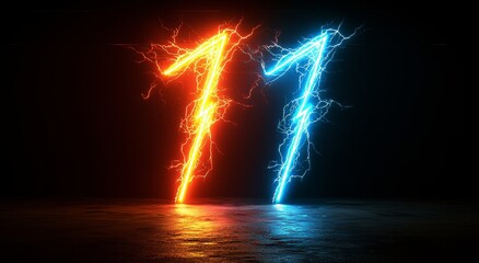 Wall Mural - realistic lighting and a thunderbolt illustrated on a black background, capturing the essence of a s
