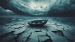 © Chaithat - Stormy seas abandoned boat cracked earth drought-stricken landscape dramatic sky desolation concept