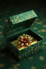 Poster - Green Gift Box with Gold Bow