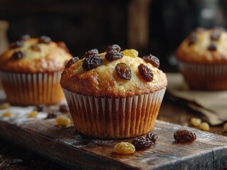 Wall Mural - Freshly baked muffins with raisins