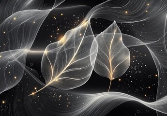 Wall Mural - A golden leaf rendered in 3D, contrasted with a black and white background