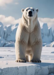polar bear standing on ice with snow in background, ice, polar bear, nature