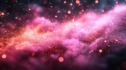 Wall Mural - On a dark backdrop, the festive abstract Christmas texture is enhanced by golden bokeh particles and highlights