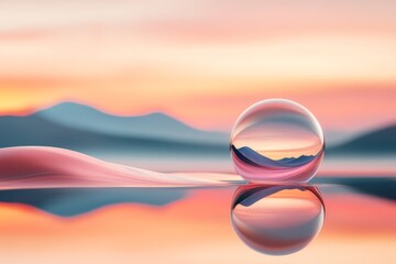 Poster - A glowing 3D orb suspended in a tranquil digital space, surrounded by gentle waves of light and soothing pastel hues