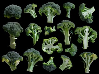 Poster - A close up of many pieces of broccoli. Concept of abundance and freshness, as the broccoli is displayed in various sizes and shapes. Scene is vibrant and healthy