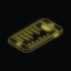 Wall Mural - abstract smartphone with control panel glowing yellow on dark background, isometric view