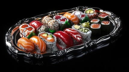 Poster - Sushi Platter on Black Background