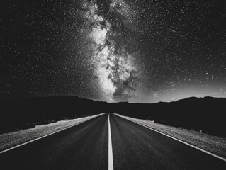 Wall Mural - milky way at night road