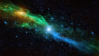 Wall Mural - cosmic nebula with vibrant green and blue gas streams illuminated by a brilliant white star, perfect for sci-fi themes or cosmic art

