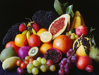 Sticker - A colorful assortment of fruits and vegetables, including apples, oranges, grapes, and pomegranates