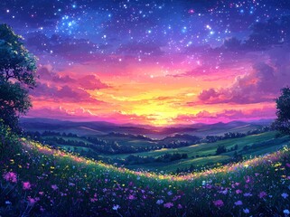 Wall Mural - a long exposure shot captures a mountain during the night, illuminated by the stars of the milky way