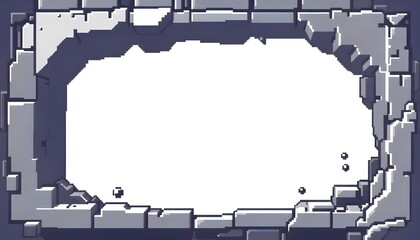 Pixelated stone frame with a central empty space, great for gaming or video graphics