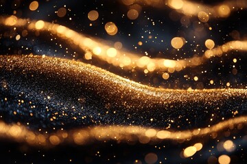 Wall Mural - golden dust or droplets overlaid on a black background