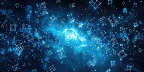 Wall Mural - mathematical symbols floating in a digital blue space.