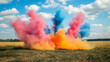 © Yana Sh - Colorful smoke illustration, daytime fireworks, colorful fireworks at nature, summer day, sunny day