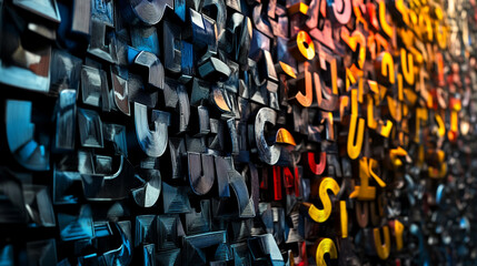 abstract technology background features a mesmerizing array of printed letters, creating a visually captivating and dynamic composition that evokes a sense of innovation and modernity cinematic view.