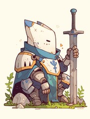 Wall Mural - Adorable Robotic Knight Rests Beside His Sword