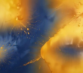 Wall Mural - gold and orange paint splashes on a blue and yellow ombre background, expressive, gradient, yellow