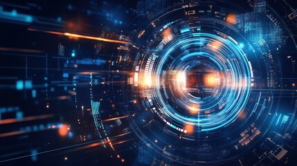 Wall Mural - abstract digital technology background with glowing circles and data streams.