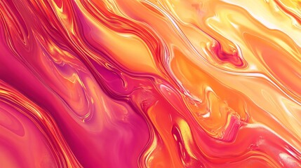 Wall Mural - a vibrant abstract liquid art design featuring warm shades of orange, pink, and gold, creating a sen