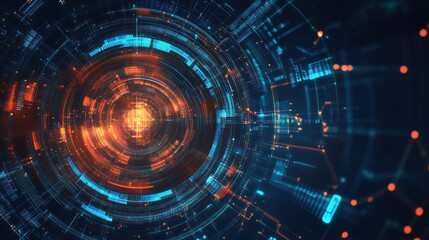 Wall Mural - abstract digital technology background with glowing circular hud interface.