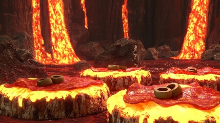 Volcanic Lava Pizza Bread Cave Background