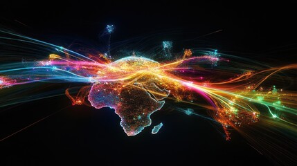Wall Mural - colorful energy flows around a glowing earth.