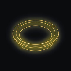 Sticker - Neon double circle glowing yellow light on black background creating a modern and futuristic atmosphere