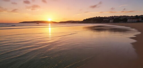Wall Mural - golden hour in santander with the beach and sea, sea, sun