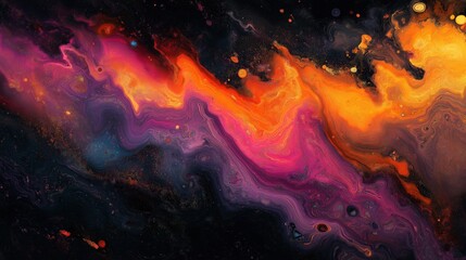 Wall Mural - A colorful painting of a galaxy with a purple and orange swirl