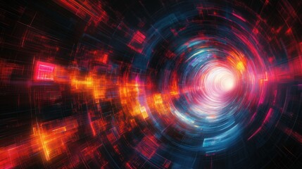 Wall Mural - A colorful, swirling tunnel with a bright orange light at the end