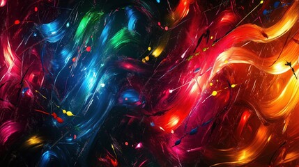 Wall Mural - A colorful painting of a fire with a blue and red swirl
