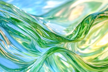 Canvas Print - Abstract waves of green and blue glass-like textures flowing gracefully