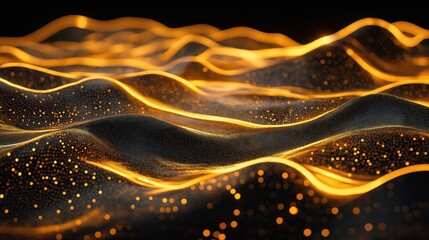 Wall Mural - a series of orange waves with black dots in the foreground
