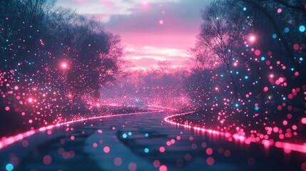 Wall Mural - a road with a pink and blue glow