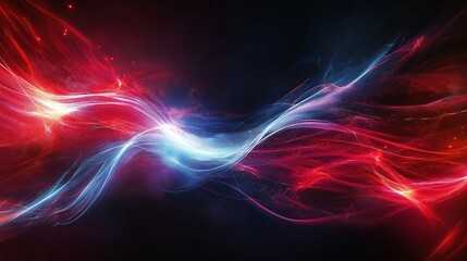 Wall Mural - A red and blue wave of light with a lot of sparkles
