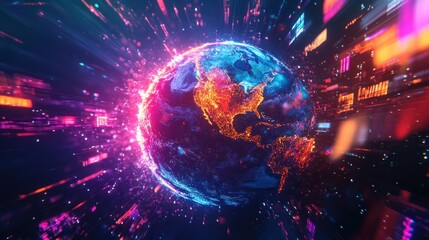 Wall Mural - global network, digital earth, vibrant energy.