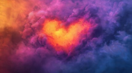 Wall Mural - a heart is painted on a colorful background, with the colors orange, purple
