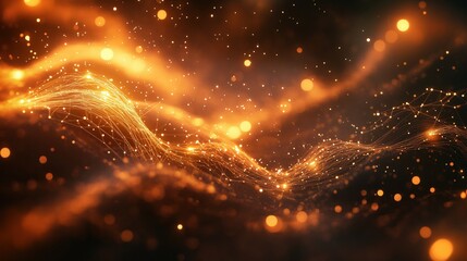 Wall Mural - A bright orange wave of light with many small dots