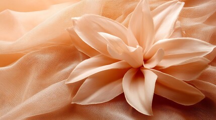 Peach flower blossom on delicate tulle fabric