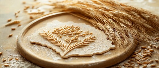 Wheat design on dough, flour, kitchen