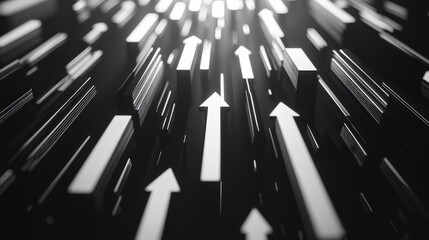 Sticker - abstract black and white arrow pattern with dynamic movement and light reflections in a 3d space